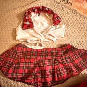 Plaid Red and White Skirt Set